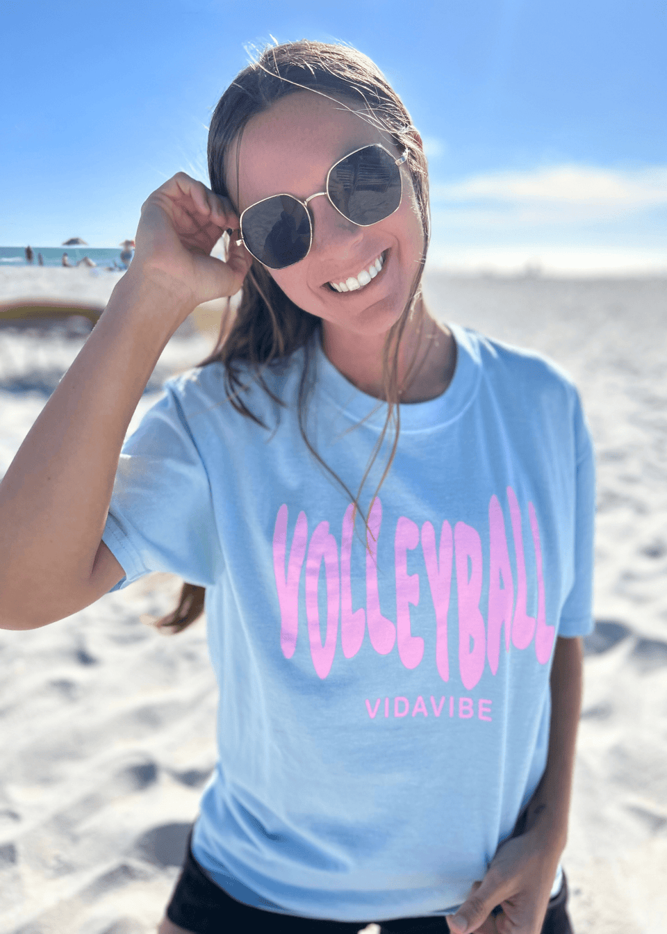 Blue and Pink Volleyball Tee